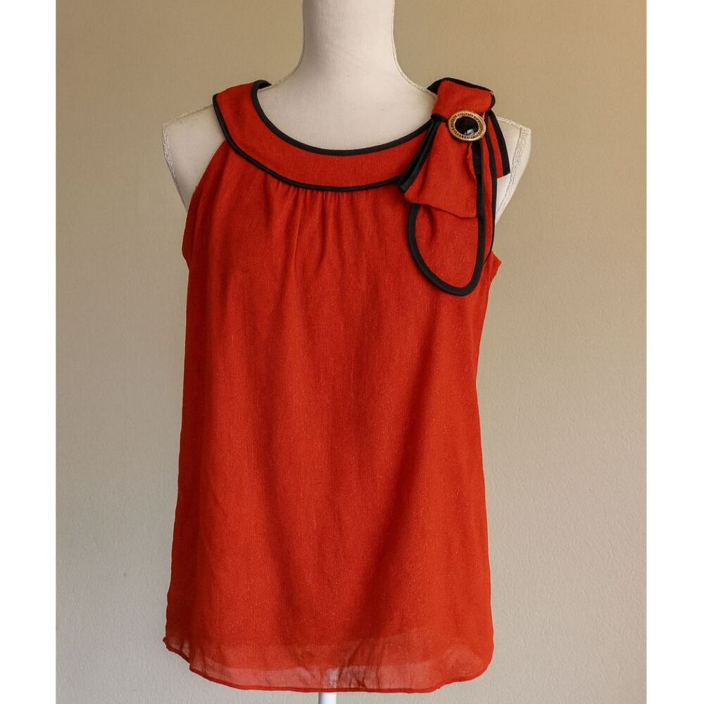 Y2K Red Sleeveless Blouse with Bow Detail Size Small